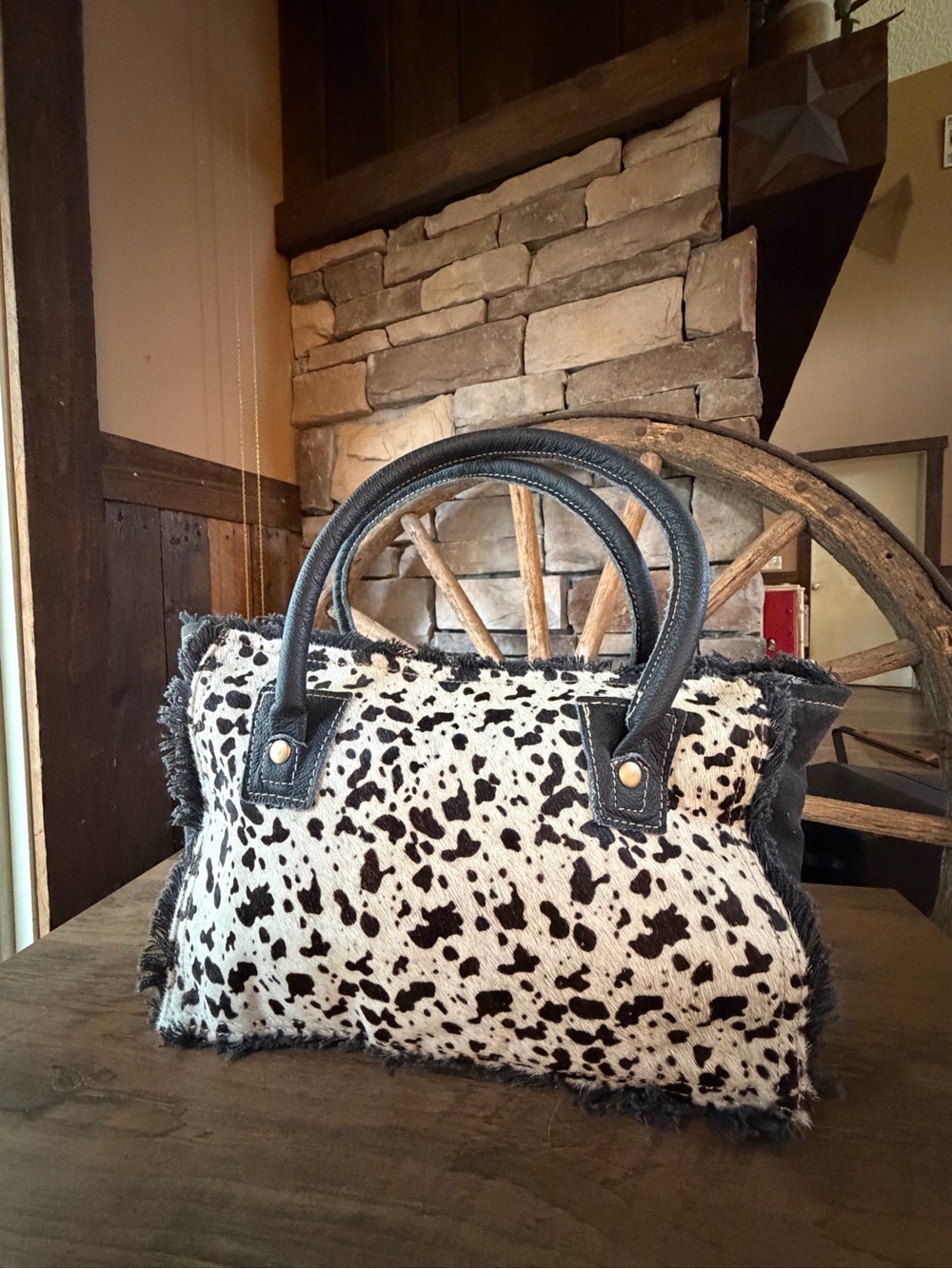 Myra Black & White Cowhide Tote Bag - Designer-Inspired